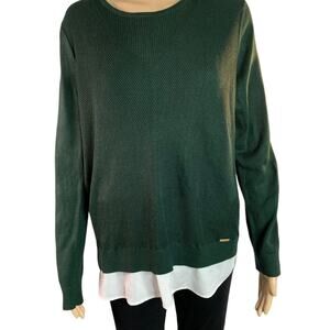 Calvin Klein Women’s Size Medium Sweater knit Layered Pullover Green White FLAW
